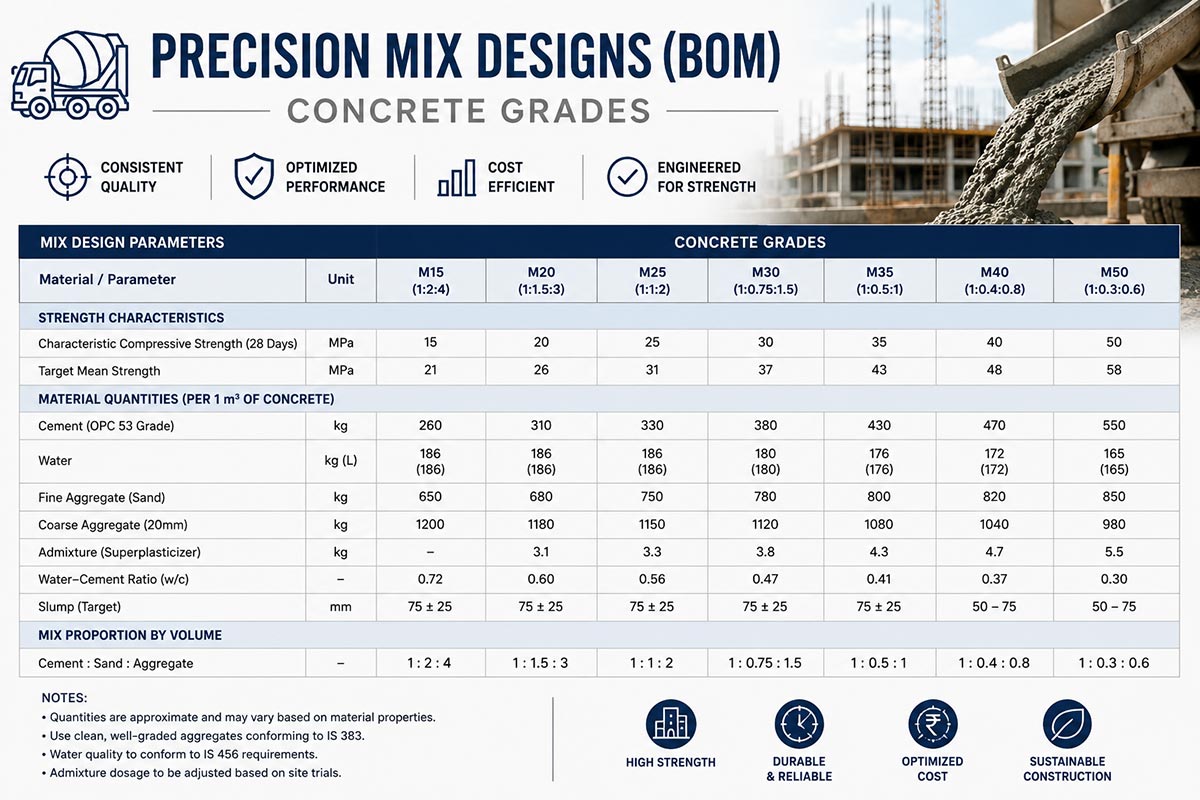 Mix Design and BOM for RMC