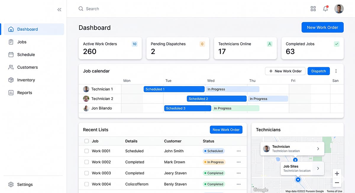 Aero Business ERP Field Service Management Dashboard