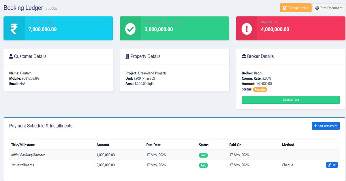 Developer Sales and Booking Pipeline