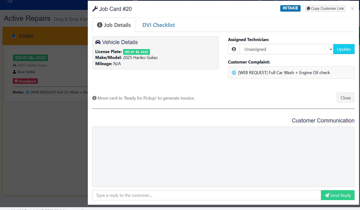 Digital Job Cards and Vehicle History